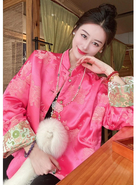 新中式女装2024春装新款高级感禅意洋气改良唐装玫粉色国风外套女