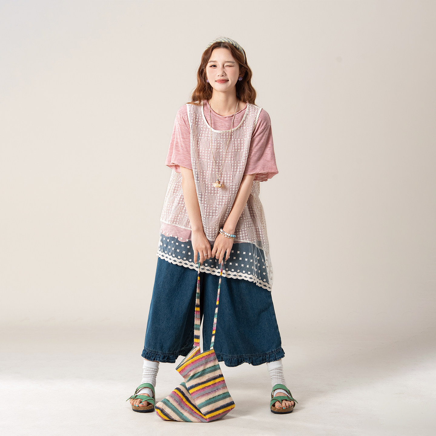 网纱马甲背心女夏季穿搭宽松短袖T恤阔腿 原价¥116 券后¥116