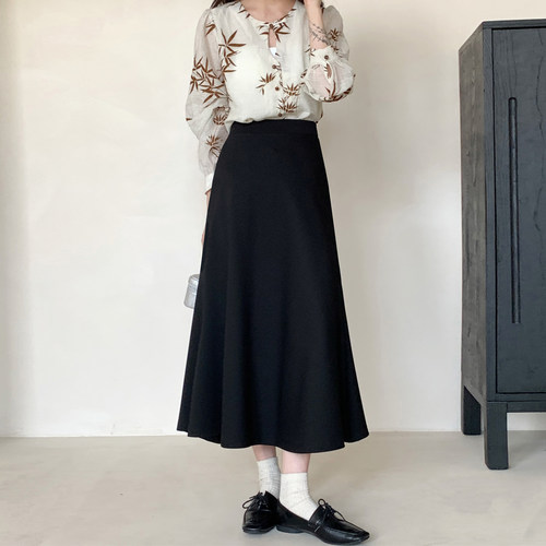 中长款A字裙罗马棉半身裙小个子