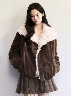 fragileheart易碎商店·棕调时刻 麂皮毛领保暖外套厚款翻领上衣