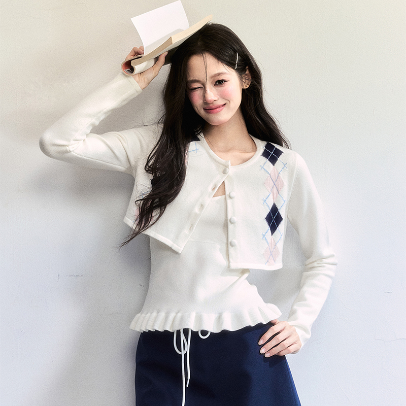 FragileHeart菱格开衫两件套装