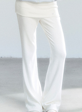 【现货】易碎商店·慵懒风蕾丝拼接翻边微喇裤显瘦修身休闲裤裤子