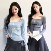 百搭绑带T恤 韩系设计丝绒织带针织衫 现货 易碎商店·晨樱手札