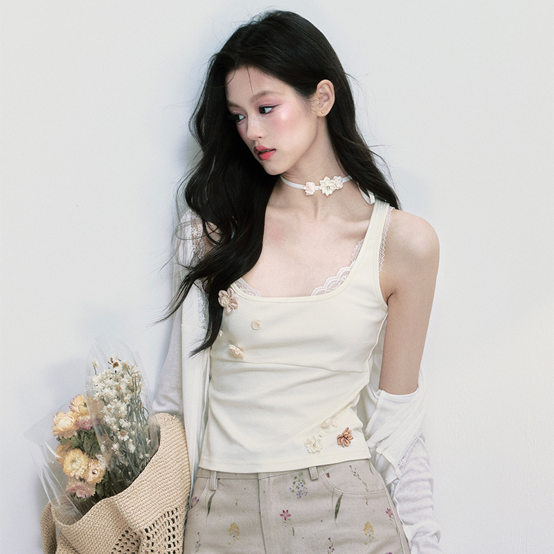 易碎商店·立体花蕾丝吊带背心