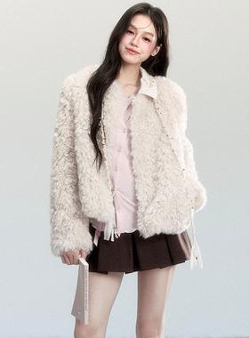【现货】易碎商店·温醺午后轻奢毛毛外套冬季衬衫领保暖环保皮草