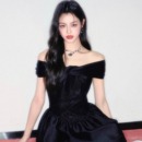 易碎商店·巴黎旧梦黑色蕾丝扭结一字肩公主裙生日连衣裙 现货