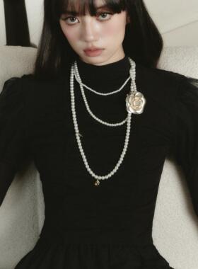 fragileheart易碎商店·企盼月光小众多层叠戴项链复古珍珠毛衣链