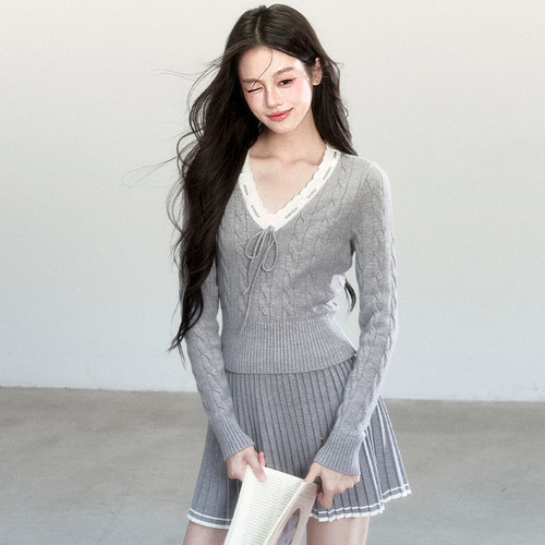 fragileheart易碎商店·墨暖诗映学院风秋冬复古收腰毛衣百裙套装