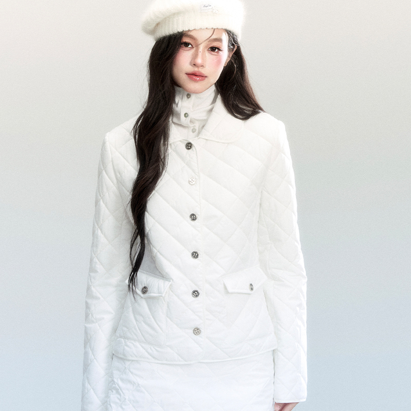 fragileheart易碎商店·老钱风经典翻领菱格棉服冬款外套半裙套装