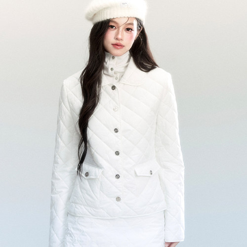 【现货】易碎商店·老钱风经典纯色翻领菱格棉服冬款外套半裙套装