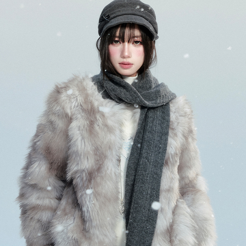 fragileheart易碎商店·蓬茸暖雪 千金风撞色晕染环保皮草外套冬