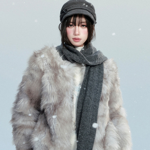 易碎商店·蓬茸暖雪 气质千金风撞色晕染环保皮草外套冬