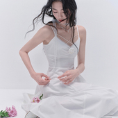 易碎商店·月下独白法式 现货 浪漫风白色连衣裙收腰宴会吊带裙