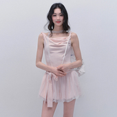 现货 易碎商店·未名花期一字肩绑带连衣裙甜美网纱约会吊带裙