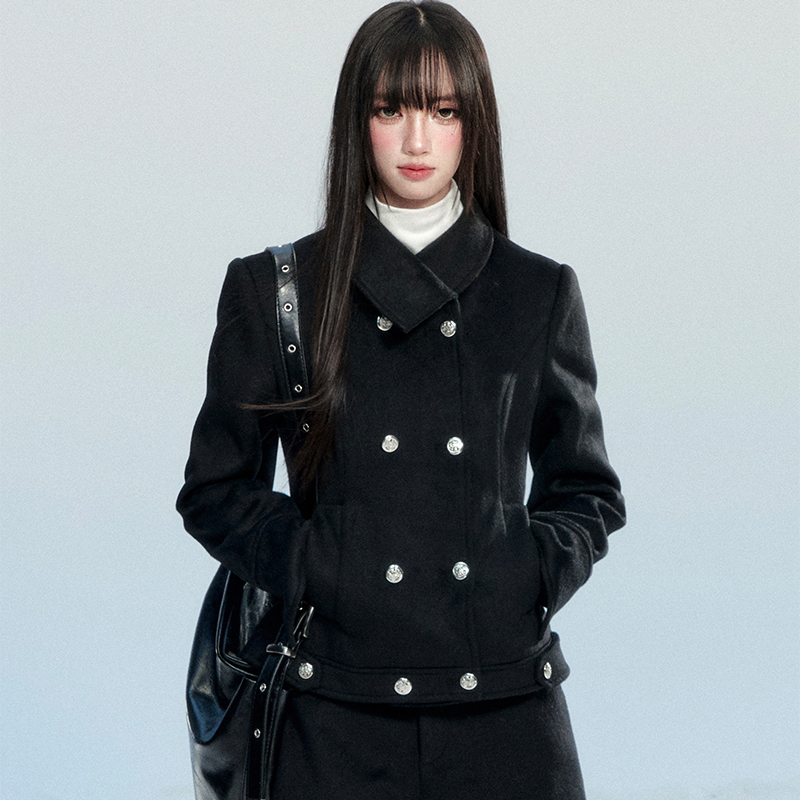 fragileheart易碎商店 芬兰雪境复古收腰双面呢显瘦短款毛呢外套