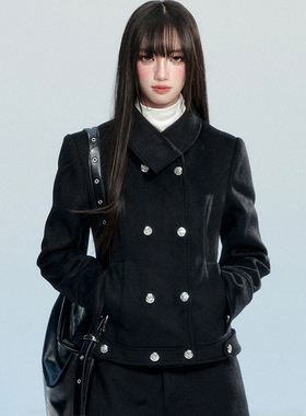 【现货】易碎商店·芬兰雪境 复古双排扣毛呢外套短款千金感上衣