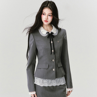 外套半裙扭结打底衫 易碎商店miu系知识分子西装 三件套装 现货