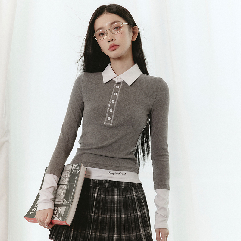 易碎商店学院风修身假两件套装