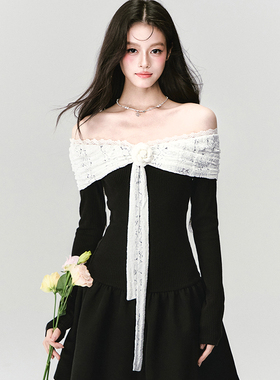 fragileheart易碎商店·告白序曲气质蕾丝一字肩公主裙收腰连衣裙