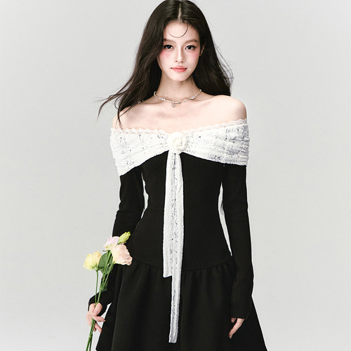 易碎商店·蕾丝一字肩连衣裙