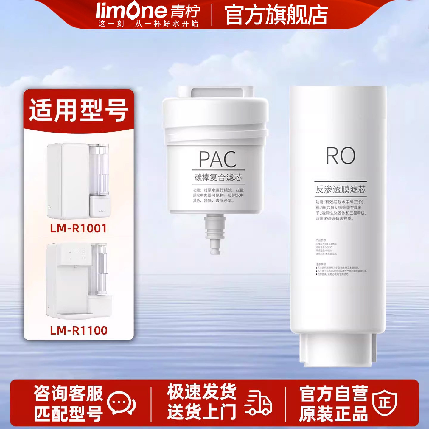 青柠1100/1001型通用滤芯RO反渗透净水器滤芯碳棒复合滤芯净水壶