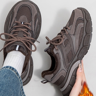 复古休闲女鞋 人本加绒老爹鞋 保暖显脚小轻便运动鞋 冬季 女2024新款