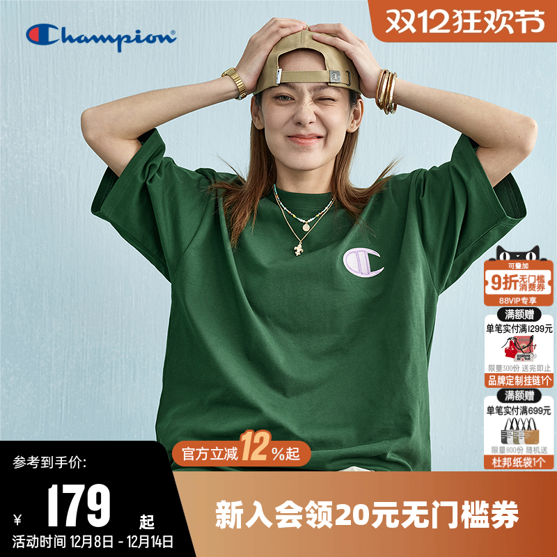 刺绣短袖T恤Champion冠军情侣