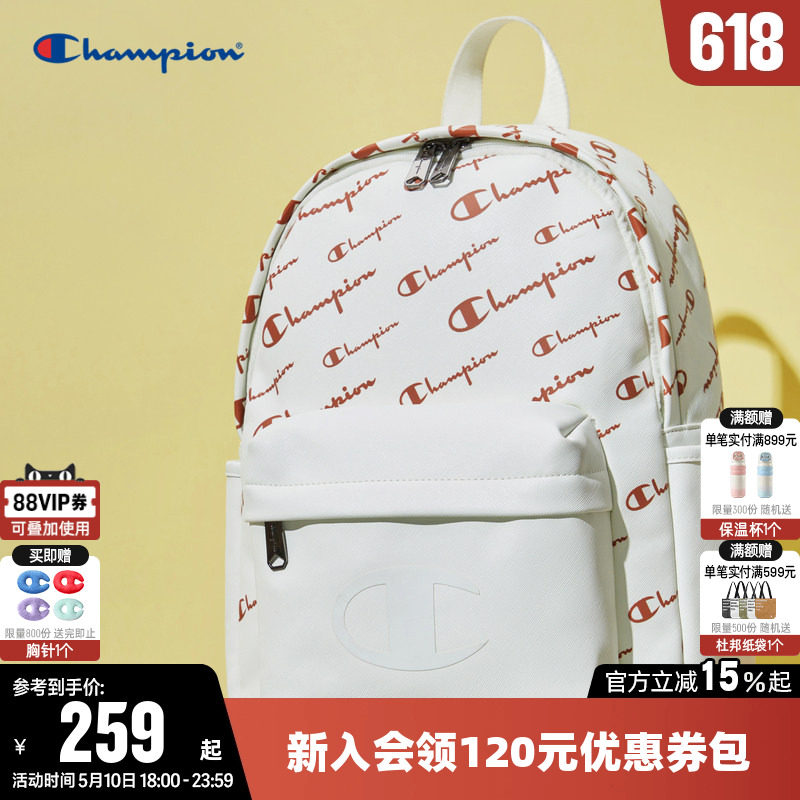 Champion冠军双肩包夏男时尚户外旅行通勤书包女白色运动休闲背包