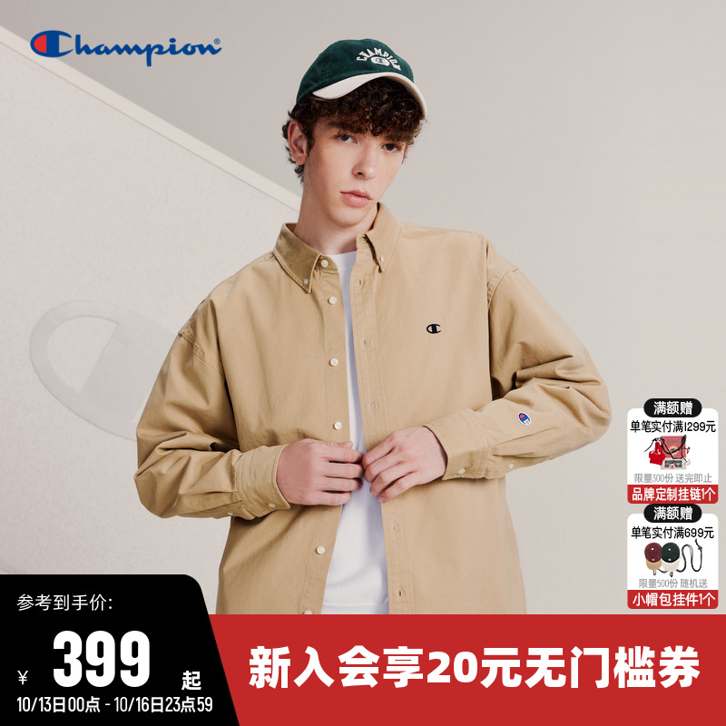 Champion冠军衬衫男2025秋季新款刺绣小C logo翻领纯棉长袖上衣女
