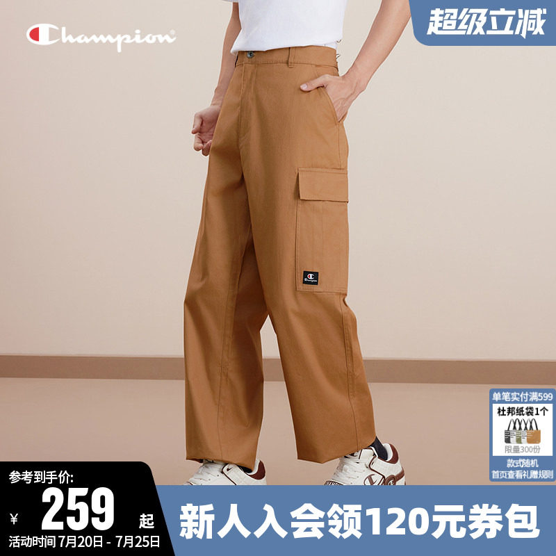 Champion冠军工装裤男春季纯棉直筒长裤多口袋休闲运动梭织裤子女