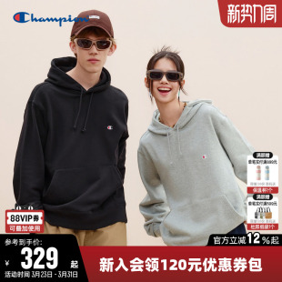 Champion冠军卫衣女春季 刺绣logo纯棉休闲连帽宽松上衣男 情侣美式
