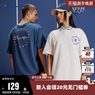 上衣男 刺绣纯棉情侣圆领运动短袖 Champion冠军T恤女2025夏季 新款