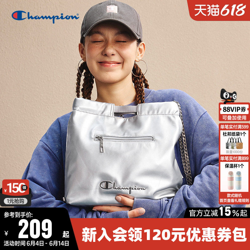 Champion冠军新款单肩包女男情侣款潮酷链条手提包大容量休闲包