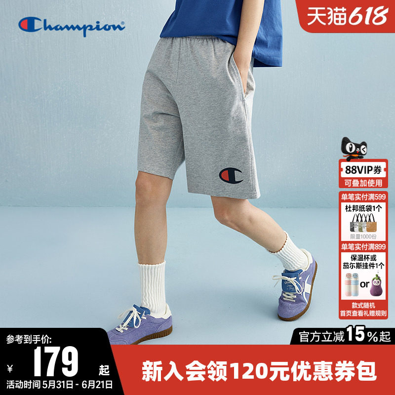 Champion冠军短裤男夏季胶印大C logo纯色休闲裤运动五分裤子女潮