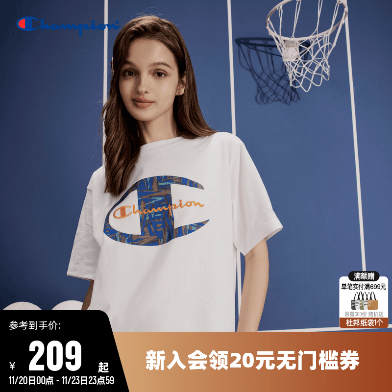 刺绣短袖T恤Champion冠军情侣