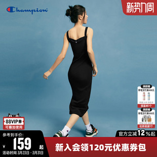 吊带裙休闲长裙圆领运动裙子潮 工装 Champion冠军连衣裙女春季 美式
