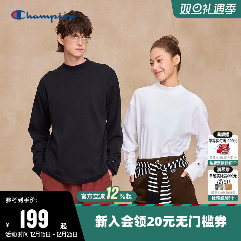 Champion冠军T恤女2025秋季新款情侣纯棉打底休闲长袖圆领上衣男