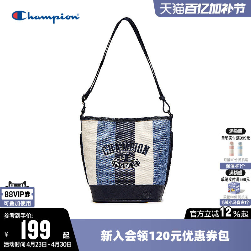Champion冠军单肩背包水桶包男女情侣帆布包通勤时尚潮流休闲挎包
