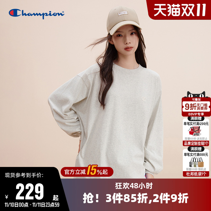 刺绣长袖T恤Champion冠军情侣