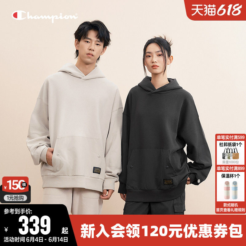 Champion冠军卫衣男冬季情侣复古户外风连帽套头休闲加绒上衣女潮