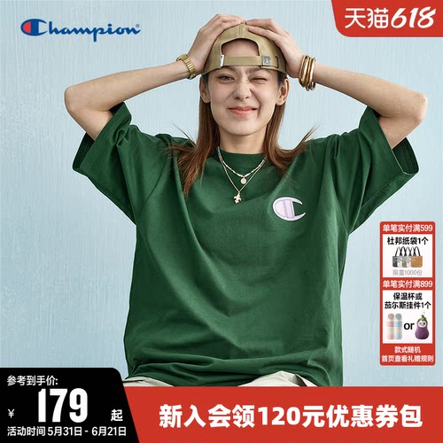 刺绣短袖T恤Champion冠军情侣