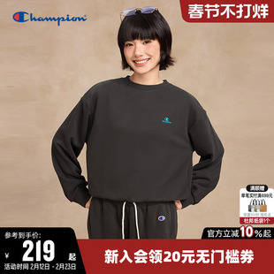Champion冠军卫衣女2025冬季新款纯色休闲简约logo打底圆领上衣