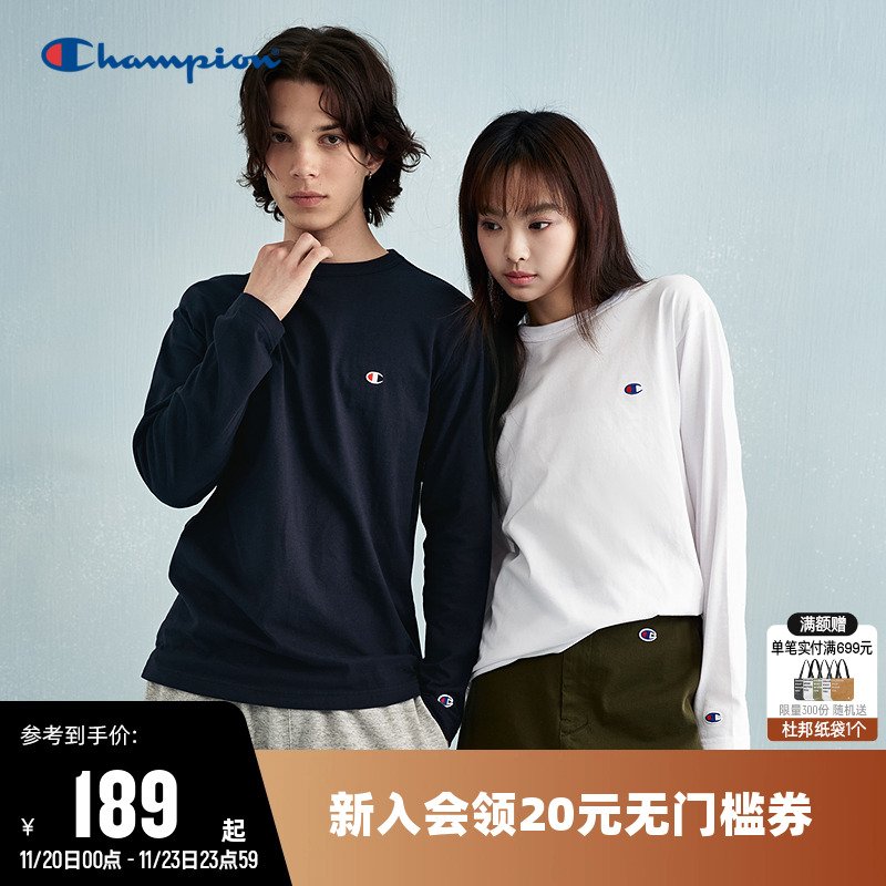 刺绣长袖T恤Champion冠军情侣