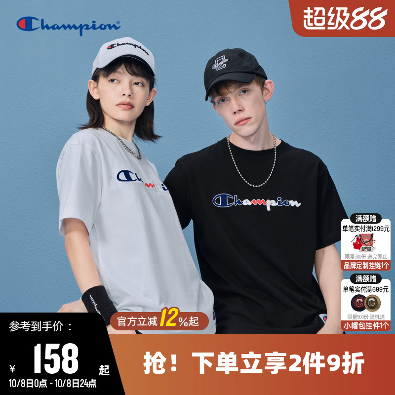 Champion冠军刺绣短袖T恤情侣