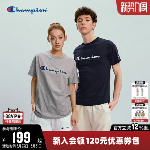 Champion冠军T恤女2026春季新款情侣纯棉休闲宽松圆领短袖上衣男