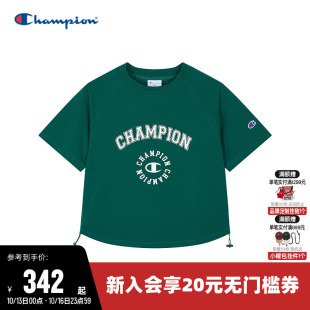抽绳圆领短袖 Champion冠军短款 印花插肩袖 新款 上衣 T恤女2025夏季