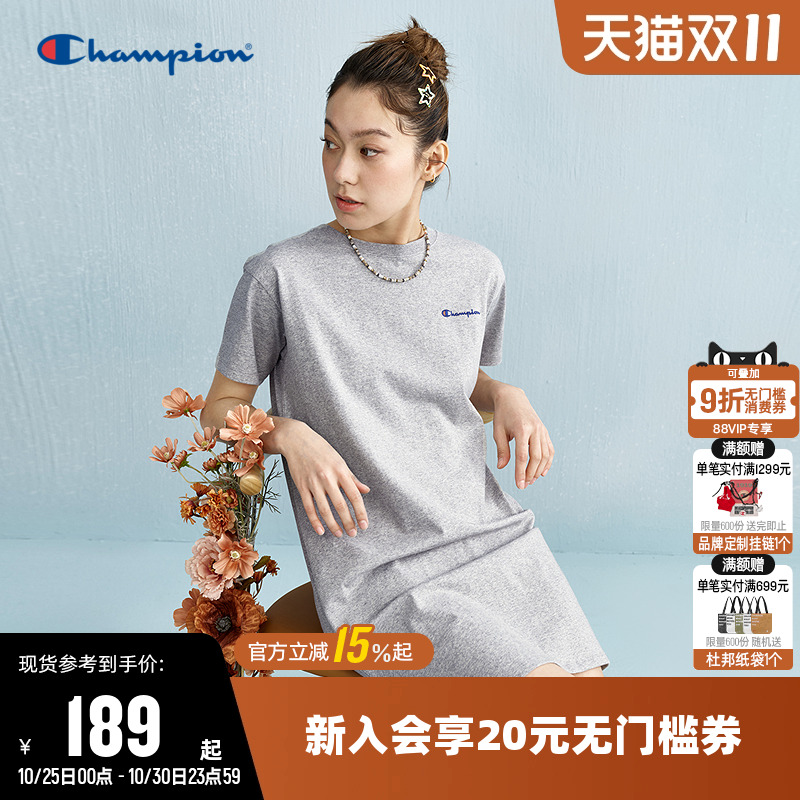 刺绣连衣裙Champion冠军圆领