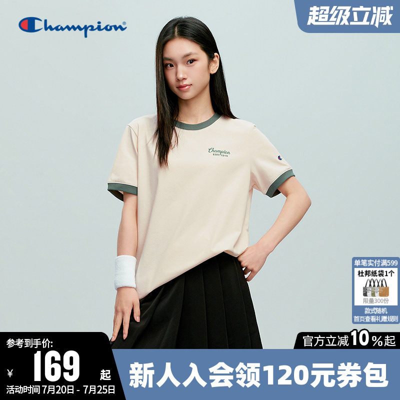 Champion冠军T恤女2026夏季新款印花logo撞色休闲圆领短袖上衣潮