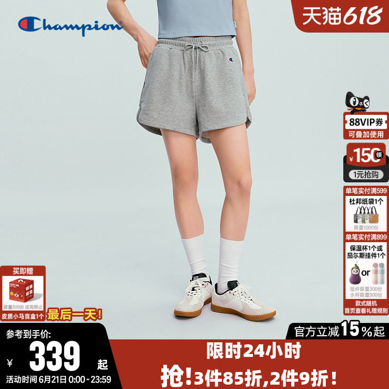Champion冠军短裤女2026夏季新款纯色针织裤休闲运动系带透气裤子