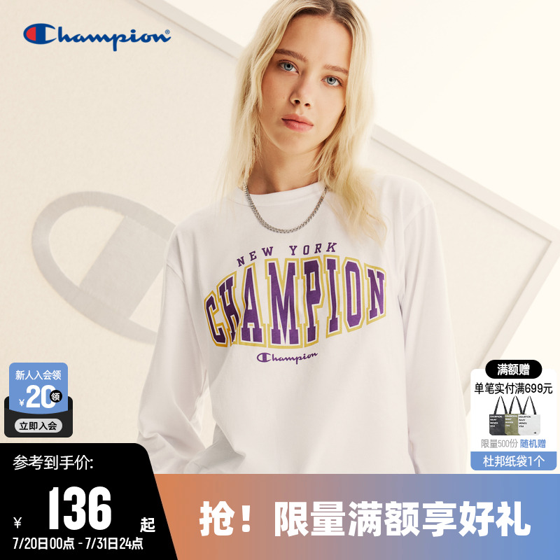 印花长袖CHAMPION情侣款T恤圆领